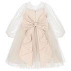 Girls Beige Bow & Tulle Ariel Dress, 1, hi-res