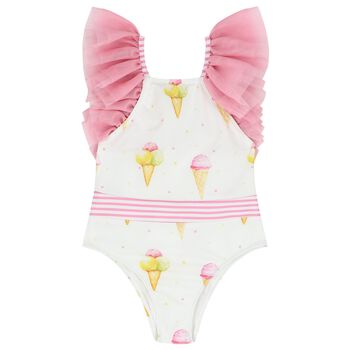 Girls White Ice Creams Swimsuit