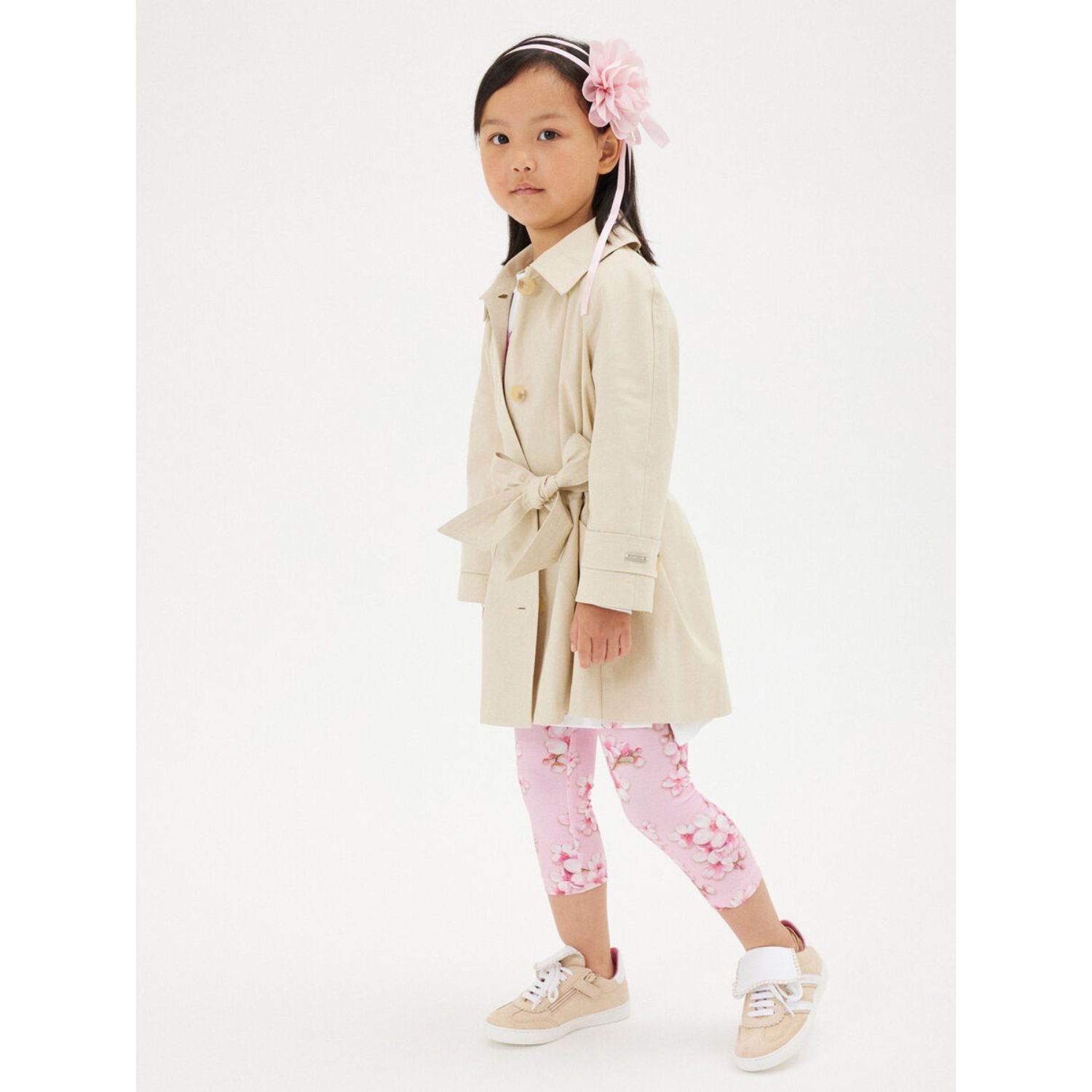 Girls Pink Logo Cherry Blossom Leggings, 1, hi-res