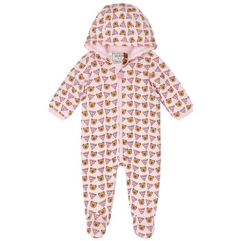Baby Girls Pink Bear Logo Padded Babygrow