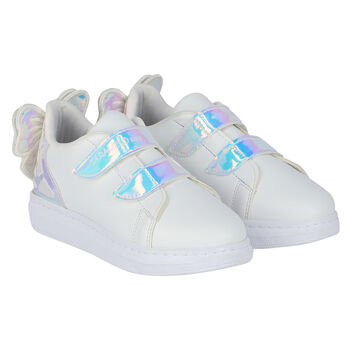 Girls White Bow Trainers