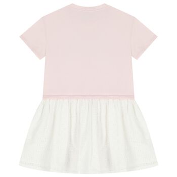 فستان بنات بالشعار باللون الوردى والابيض 