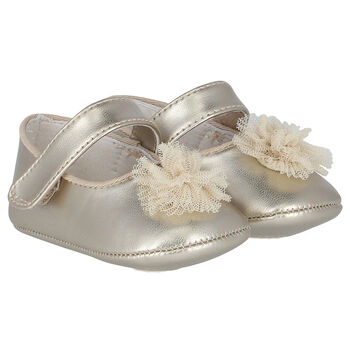 Baby Girls Gold Flower Pre Walker Shoes