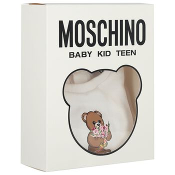 Younger Girls White Teddy Bear Ruffled Dress