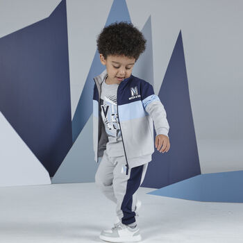 Boys Grey & Blue Logo Tracksuit