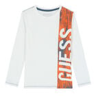 توب بأكمام بالشعار باللون الأبيض للأولاد, 3, hi-res