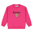 Younger Girls Pink Teddy Bear Logo Sweatshirt, 4, hi-res