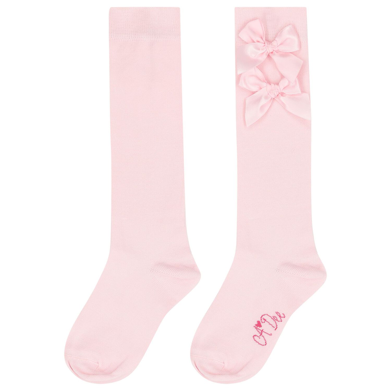 Girls Pink Satin Bow Socks, 1, hi-res