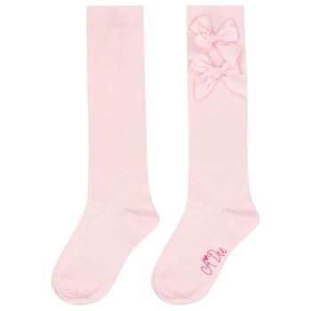 Girls Pink Satin Bow Socks