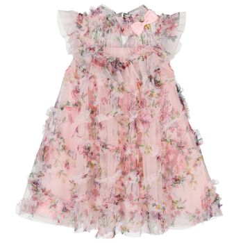 Girls Pink Floral Tulle Dress