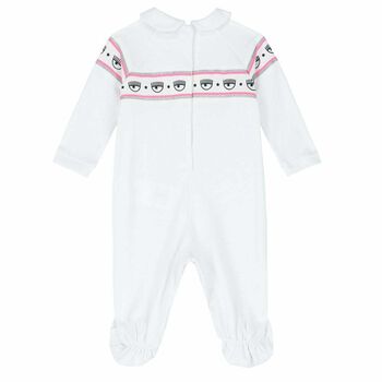 Baby Girls White Logo Babygrow