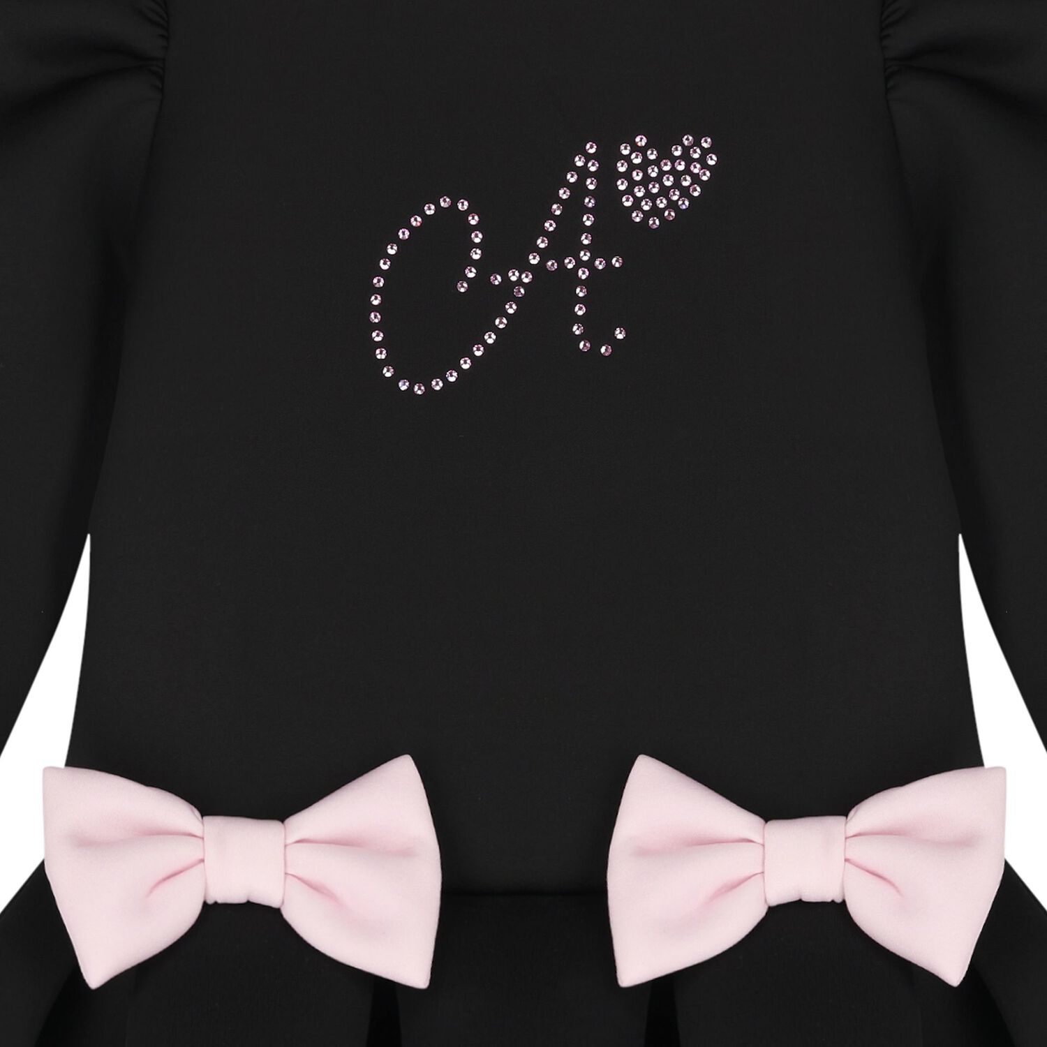 Girls Black Embellished Bow Dress, 1, hi-res