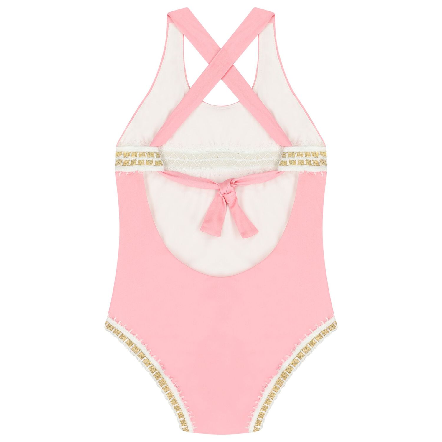 Girls Pink Embroidered Swimsuit, 1, hi-res