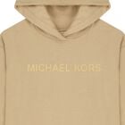 Girls Beige Logo Hooded Dress, 1, hi-res