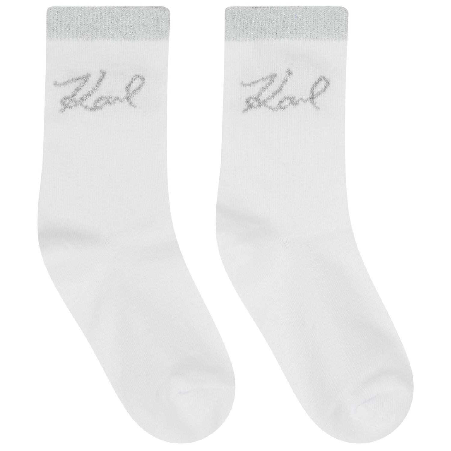 Girls Grey & White Choupette & Logo Socks ( 2 Pack ), 1, hi-res