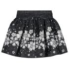 Girls Black Embellished Floral Skirt Set, 2, hi-res