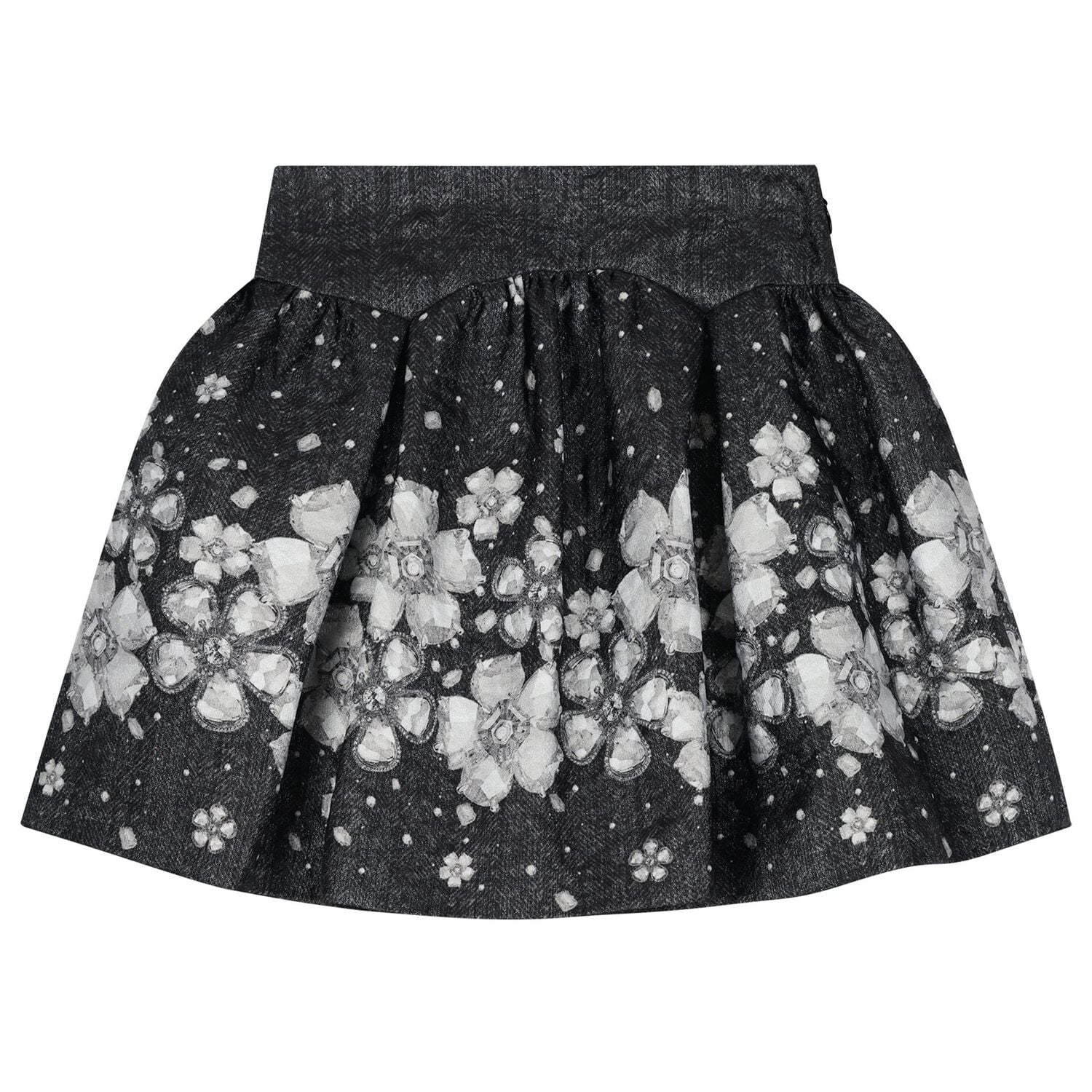 Girls Black Embellished Floral Skirt Set, 2, hi-res
