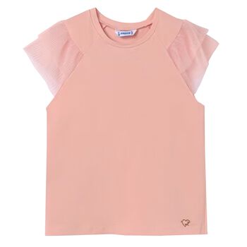 Girls Pink Tulle Sleeved Top