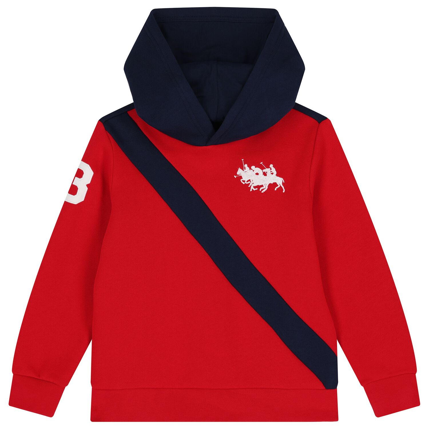 Boys Red & Navy Blue Logo Hooded Top, 1, hi-res