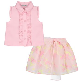 Girls Pink Ruffled Skirt Set