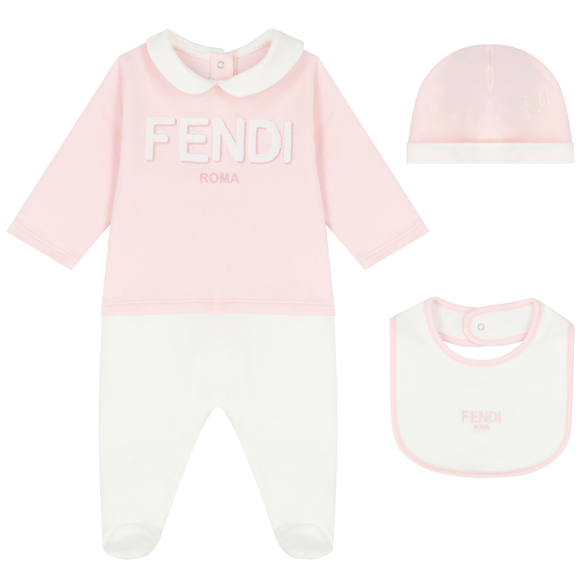 Fendi Ivory & Pink Logo Babygrow Set | Junior Couture USA