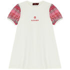 Girls Ivory Logo Dress, 1, hi-res