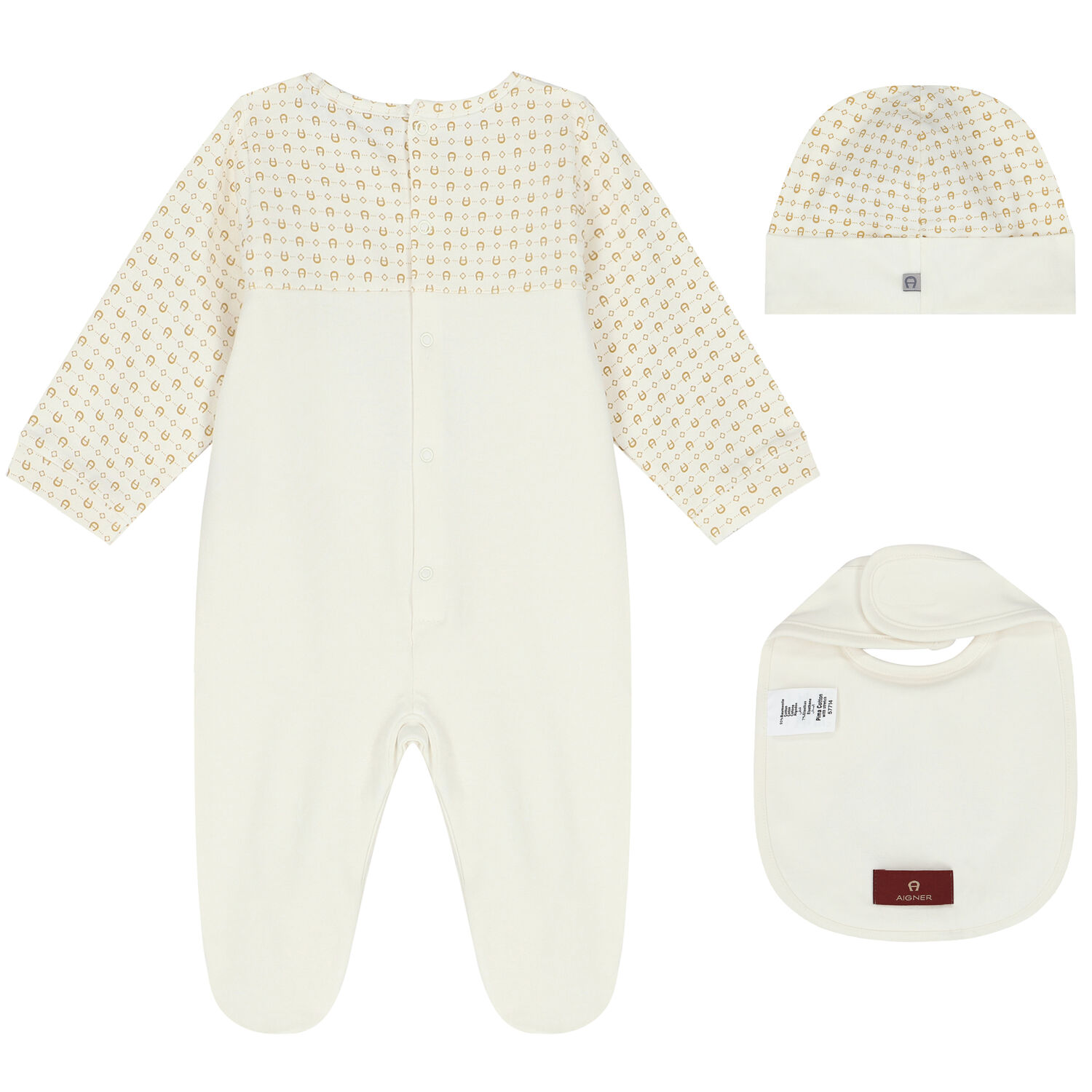 Ivory & Gold Logo Babygrow Gift Set, 1, hi-res