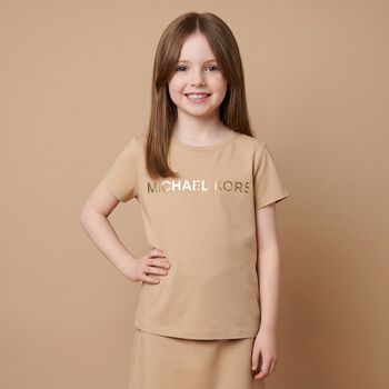 Girls Beige Logo T-Shirt