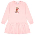 Girls Pink Teddy Bear Logo Dress, 1, hi-res