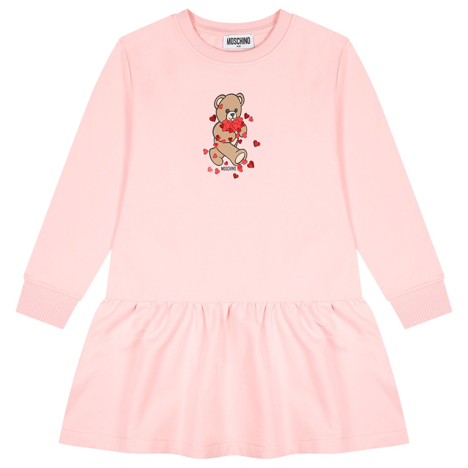 Girls Pink Teddy Bear Logo Dress, 1, hi-res