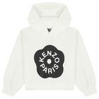 Girls White Boke Flower Logo Hooded Top, 1, hi-res