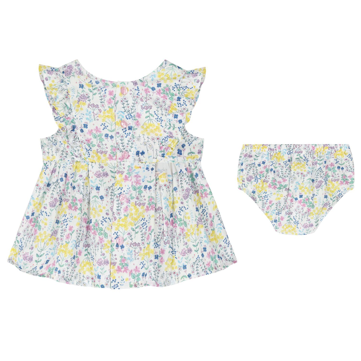 Baby Girls Pink & Yellow Floral Dress Set, 1, hi-res