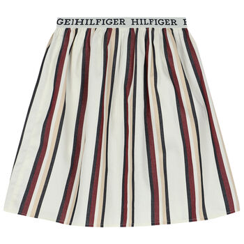 Girls Ivory Logo Striped Skirt