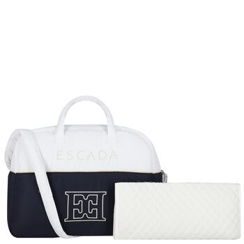 White & Navy Blue Logo Baby Changing Bag