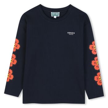 Girls Navy Blue Boke Flower Long Sleeve Top