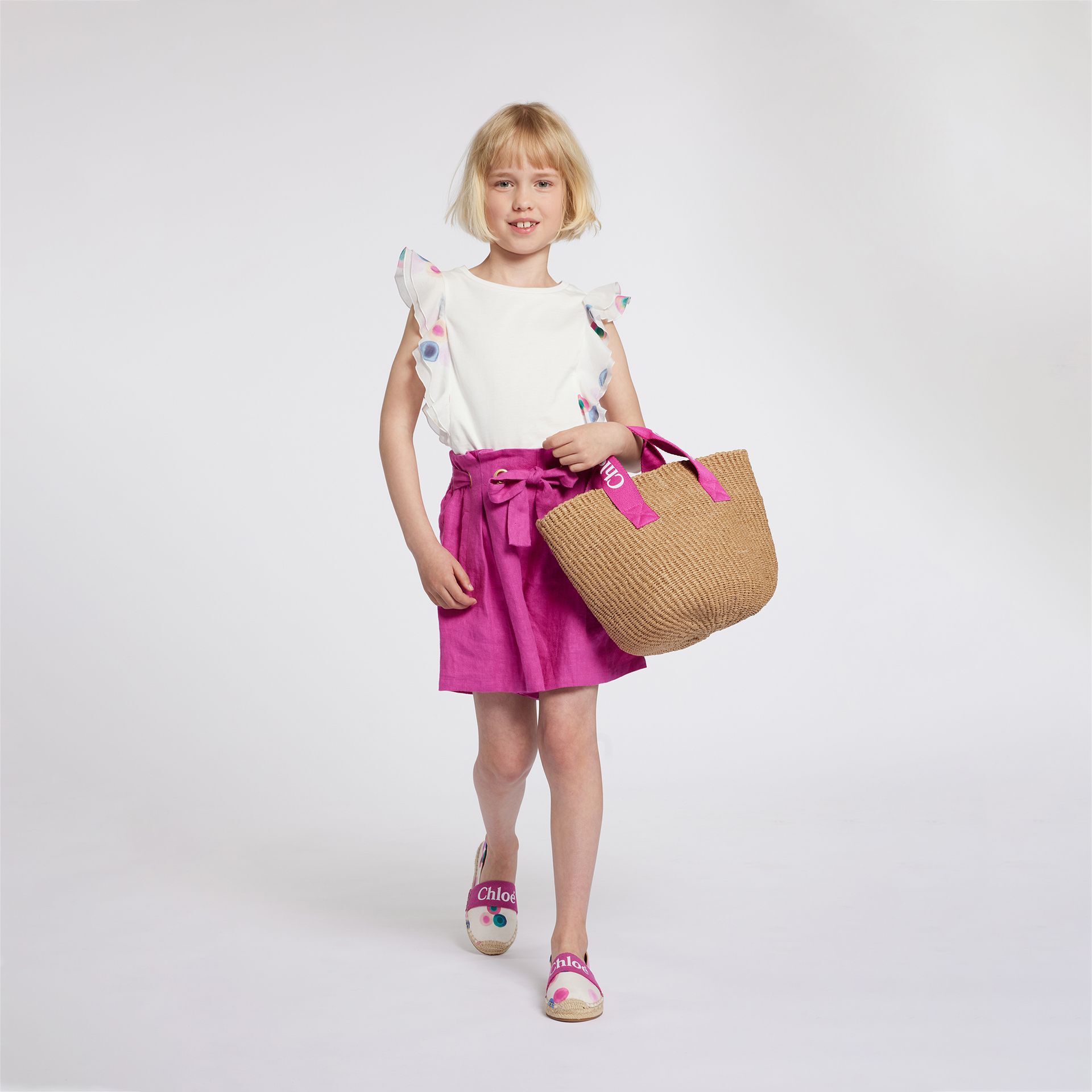 CHLOE Girls Pink Beige Straw Handbag Junior Couture USA