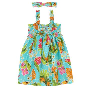 Girls Aqua Floral Dress Set