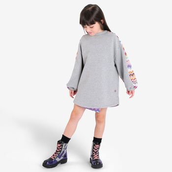 Girls Grey Zig Zag Dress
