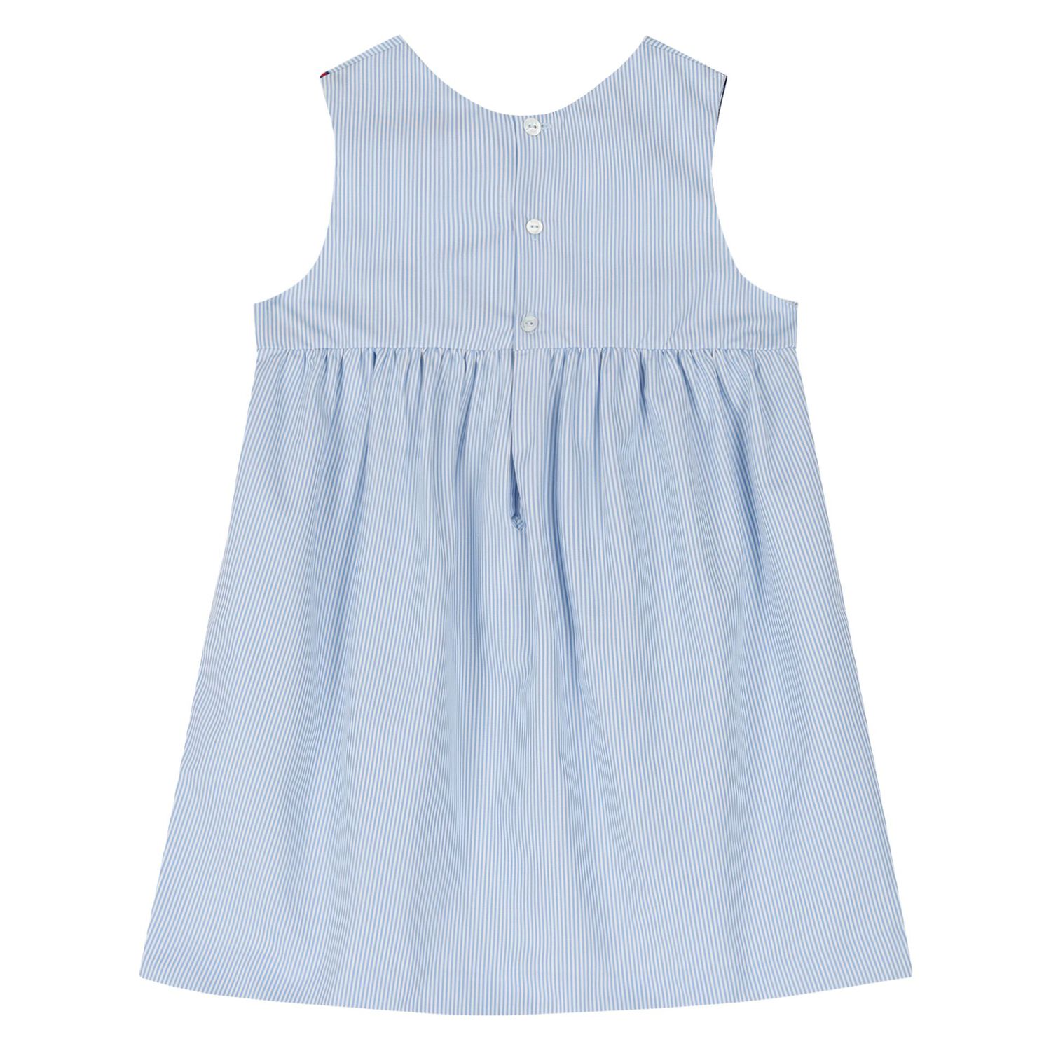 Younger Girls Blue & White Striped Logo Dress, 1, hi-res