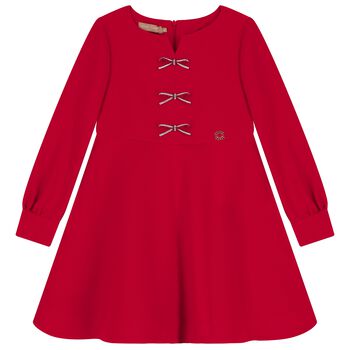 Girls Red Diamante Bow Dress