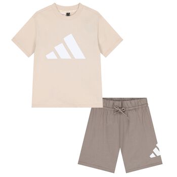 Beige Logo Shorts Set