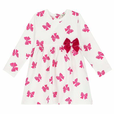 Younger Girls Ivory & Pink Bow Dress