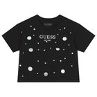 Girls Black Logo Sequin T-Shirt, 2, hi-res