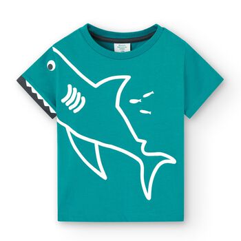 تيشيرت أولاد بطبعة سمكة القرش باللون الأخضر
