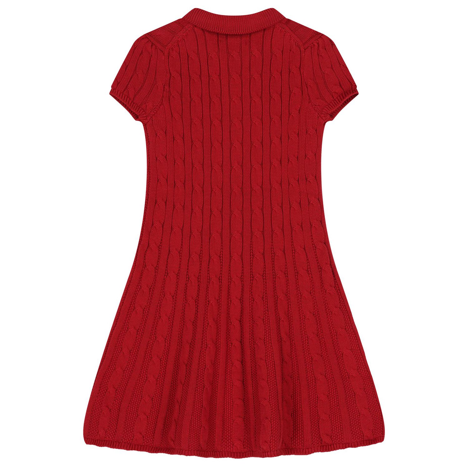 Girls Red Cable Knit Polo Dress, 1, hi-res