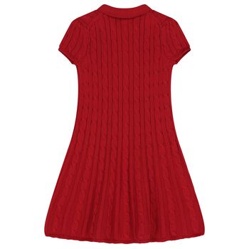 Girls Red Cable Knit Polo Dress