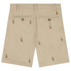 Boys Beige Logo Shorts, 1, hi-res