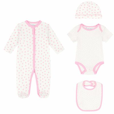 Baby Girls White & Pink Hearts Babygrow Set