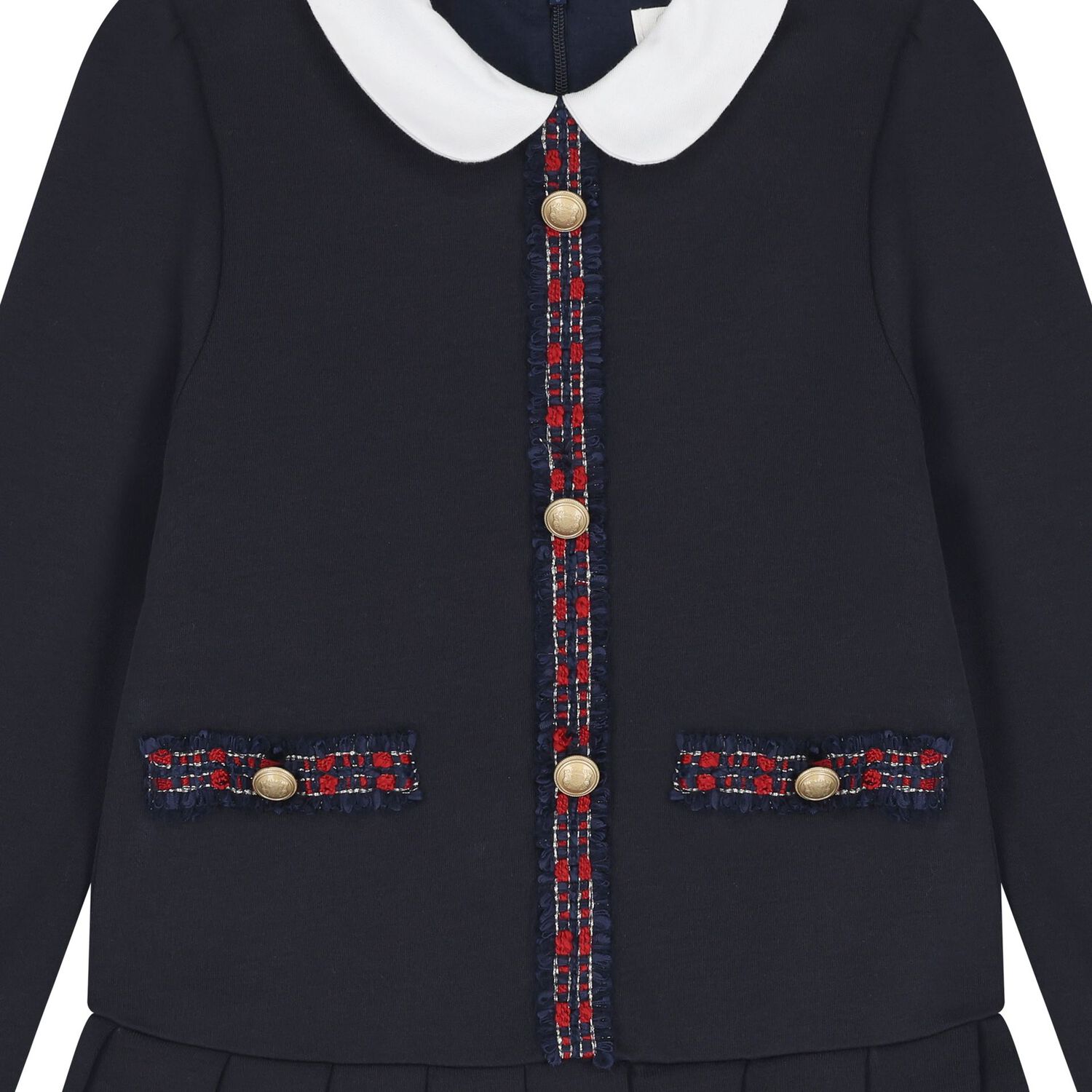 Girls Navy Blue Tartan Dress, 1, hi-res
