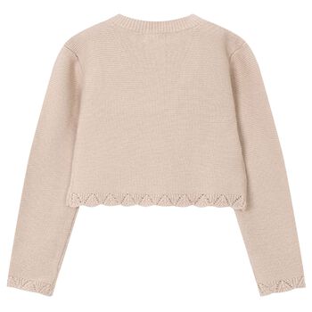 Girls Beige Knitted Cardigan